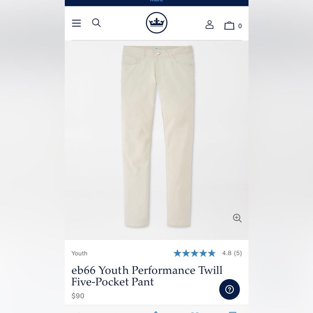 Peter Millar boys size XL (13-14) eb66 Youth Performance Twill Five-pocket pants